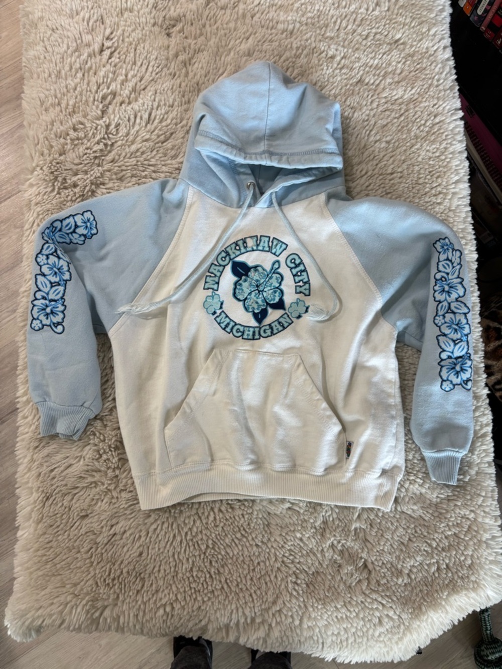 Happy Kids For Kids Blue & White Kids Hoodie Hawaiian Floral Michigan City XL